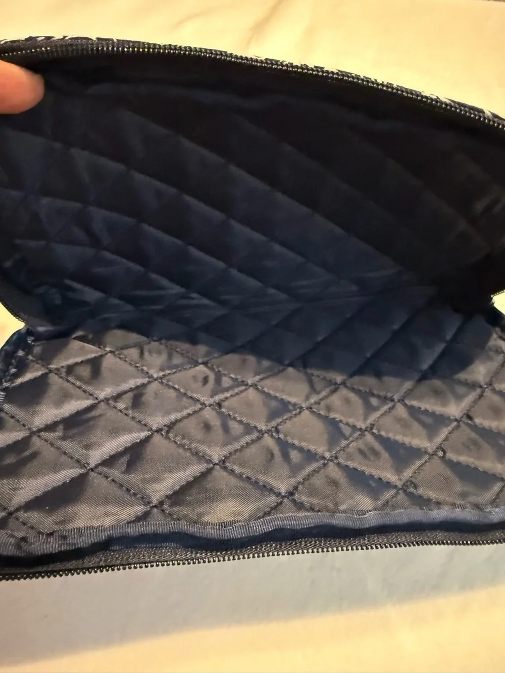 Navy Paisley Quilted Cosmetic Travel Organizer Bag